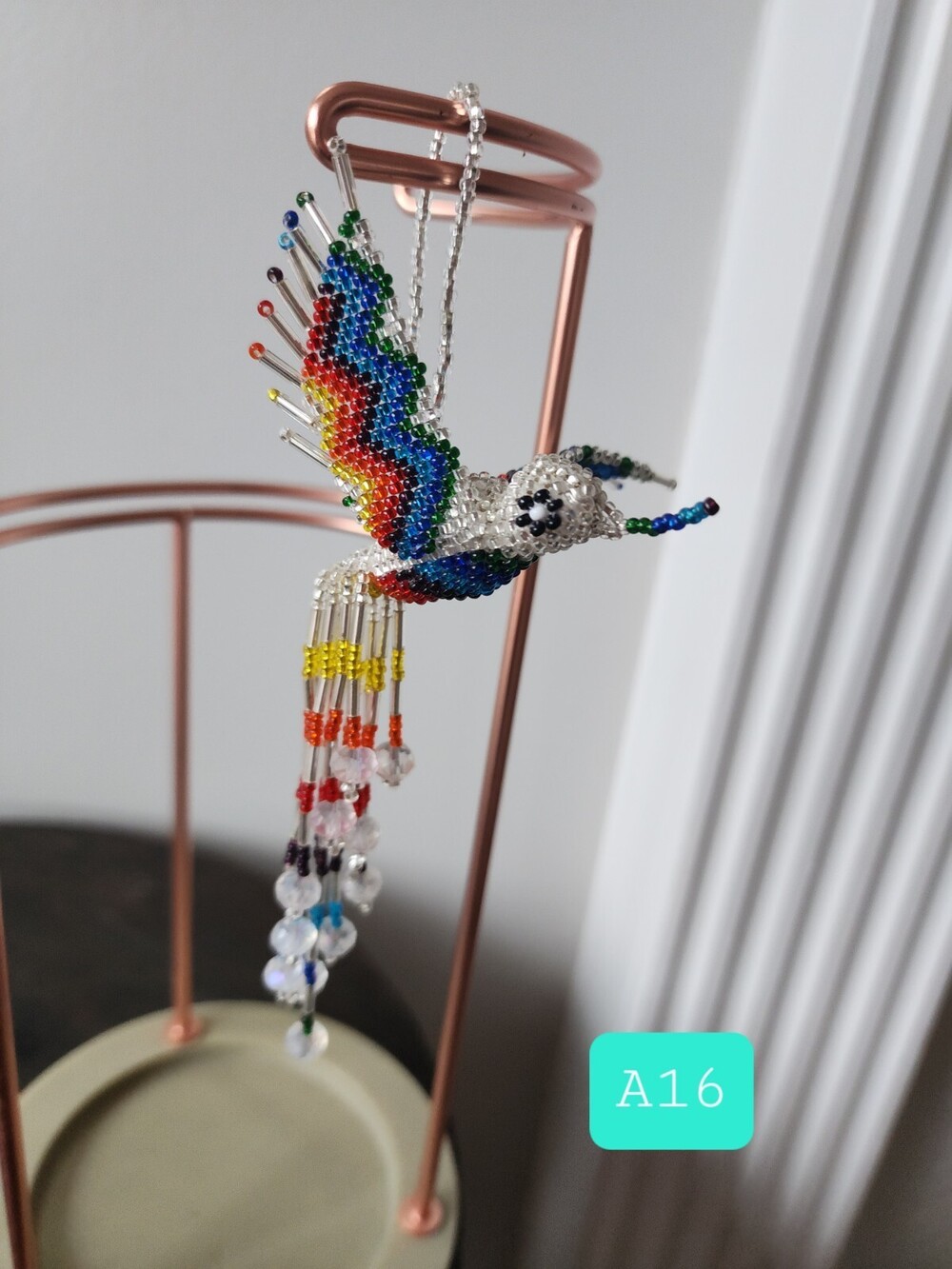 Huichol Beaded Hummingbird Key Chain Mexican Folk Art Bird 6” Sun Catcher A16